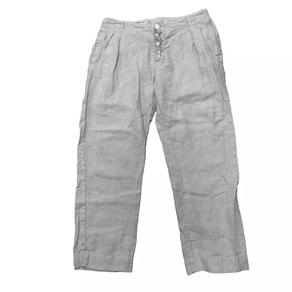 Alexander Yamaguchi Pleated Linen Pants Made USA Women 30 Crop Boho Beachy 30x24